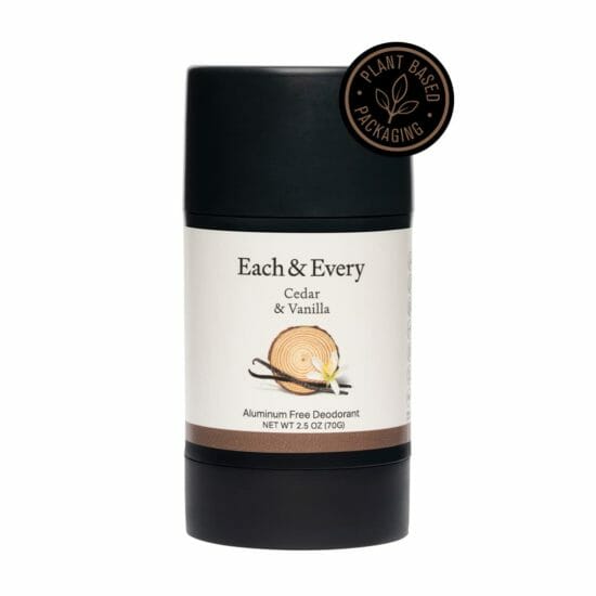Each & Every Natural Aluminum-Free Deodorant for Sensitive Skin with Essential Oils, Plant-Based Packaging, Cedar & Vanilla, 2.5 Oz
