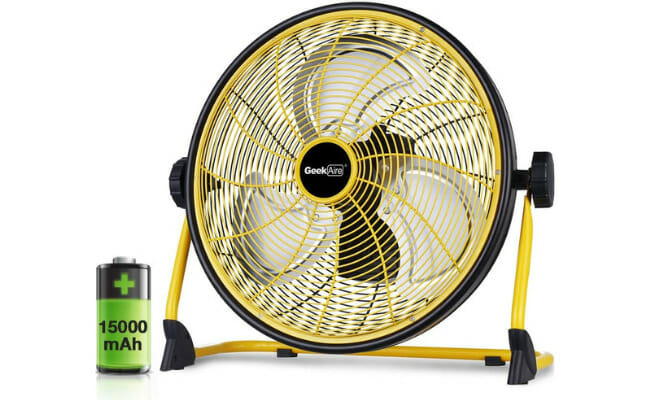 Geek Aire Rechargeable Outdoor High Velocity Floor Fan,16'' Portable 15000mAh Battery Operated Fan with Metal Blade for Garage Barn Gym Camp