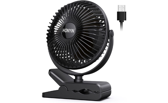 HONYIN 6'' Clip on Fan, 720° Rotation Small Desk & Clip Fan, Personal Cooling Fan with Sturdy Clamp, 3 Speeds, Quiet Little Fan by USB Plug In