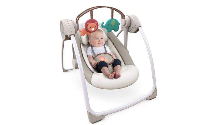  Ingenuity Soothe 'n Delight 6-Speed Compact Portable Baby Swing with Music and Bar, Folds for Easy Travel - Cozy Kingdom