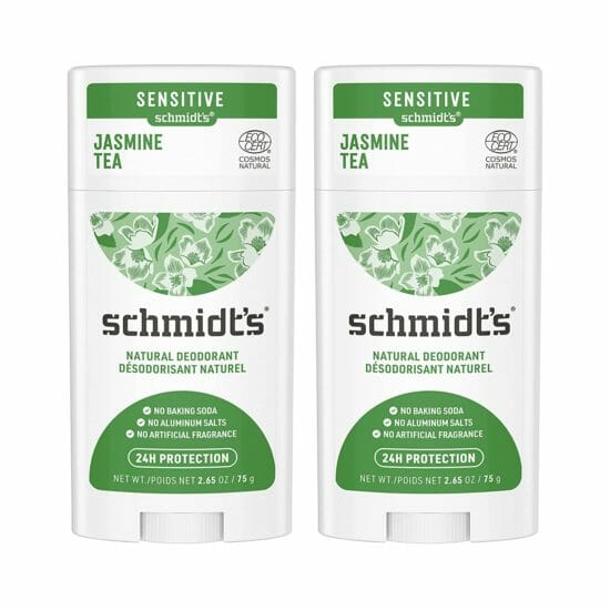 Schmidt's Baking Soda-Free Sensitive Skin Natural Deodorant for Women and Men, Jasmine Tea with 24 Hour Odor Protection, Aluminum Free, Vegan, Cruelty