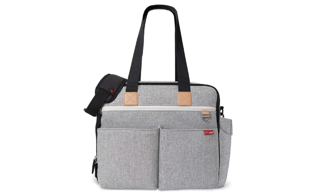 Skip Hop Diaper Bag: Iconic Duo Weekender, Extra Large Capacity with Changing Pad & Stroller Attachment, Grey Melange