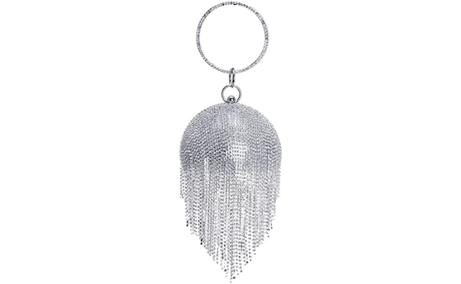 UMREN Women Round Ball Crystal Evening Clutch Purse Tassel Wedding Party Hand Bags