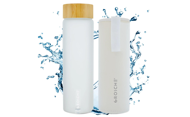 Grosche Frosted Print Glass Water Bottle