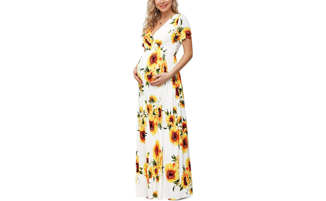 Xpenyo Maternity Maxi Dress Women Casual Wrap Long Baby Shower Pregnancy Dresses