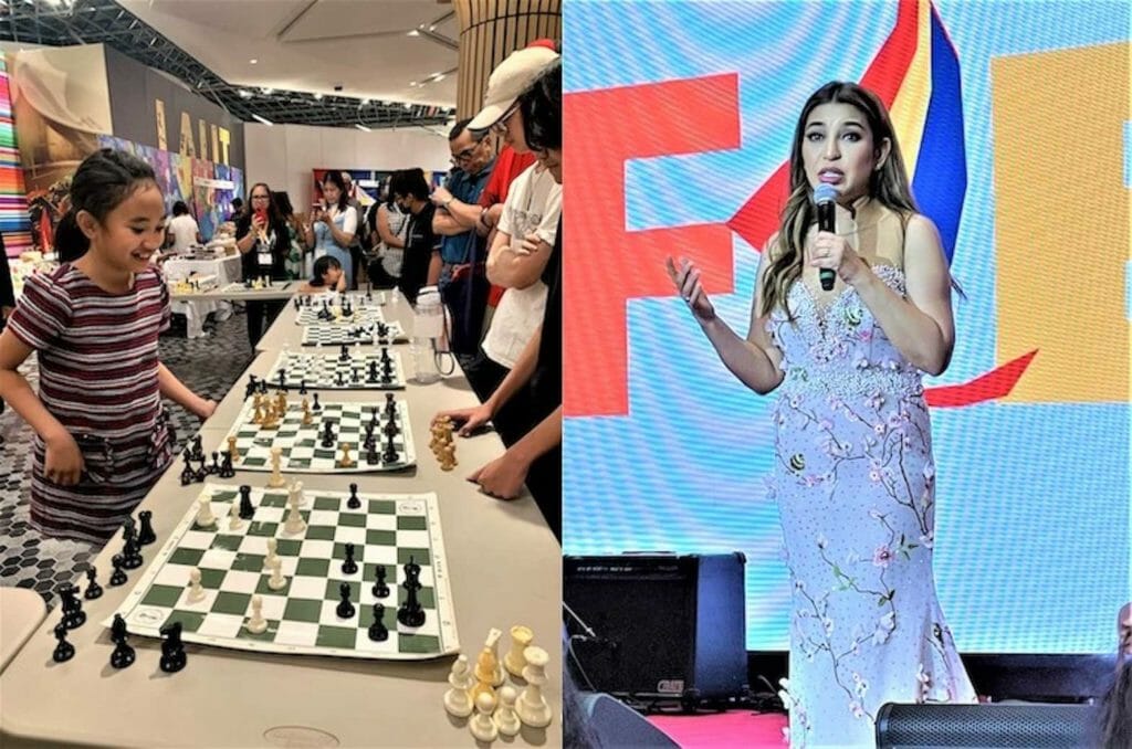 Chess child prodigy Meagan Paragua (left photo) ranked as No. 1 World Chess Player Under 10 years old, challenged several players at the same time during the trade show. Asia’s Nightingale Lani Misalucha (right photo) wowed the evening audience with Filipino love songs. INQUIRER Photos/Carol Tanjutco.