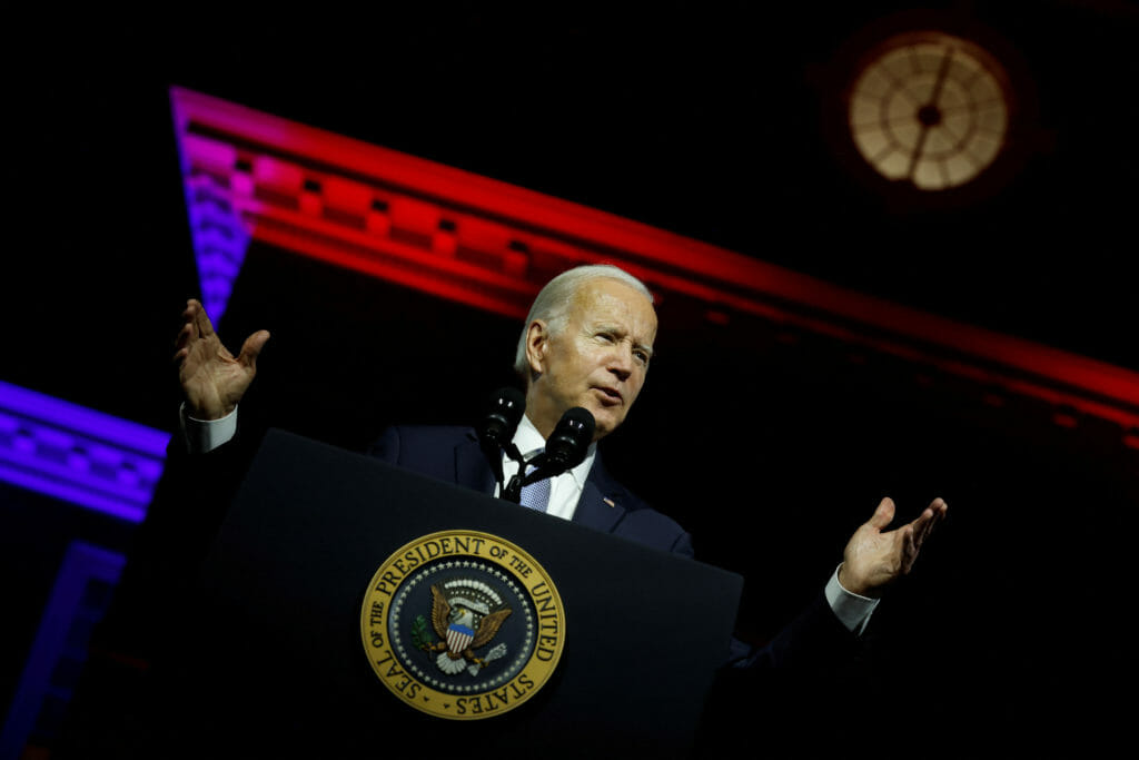 U.S. President Joe Biden delivers remarks on what he calls the "continued battle for the Soul of the Nation" in front of Independence Hall at Independence National Historical Park, Philadelphia, U.S., September 1, 2022. REUTERS/Jonathan Ernst