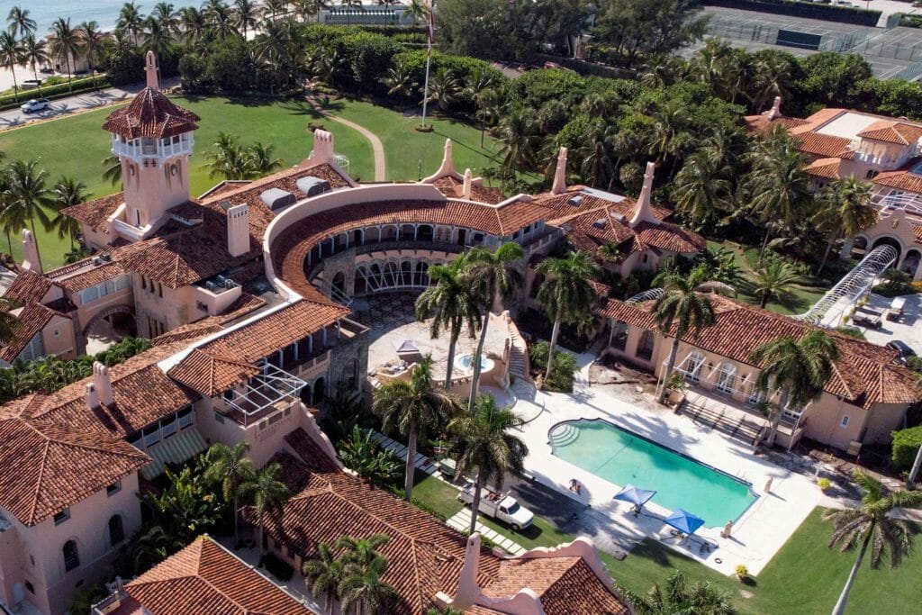 An aerial view of former U.S. President Donald Trump's Mar-a-Lago home after Trump said that FBI agents searched it, in Palm Beach, Florida, U.S. August 15, 2022. REUTERS/Marco Bello/File Photo