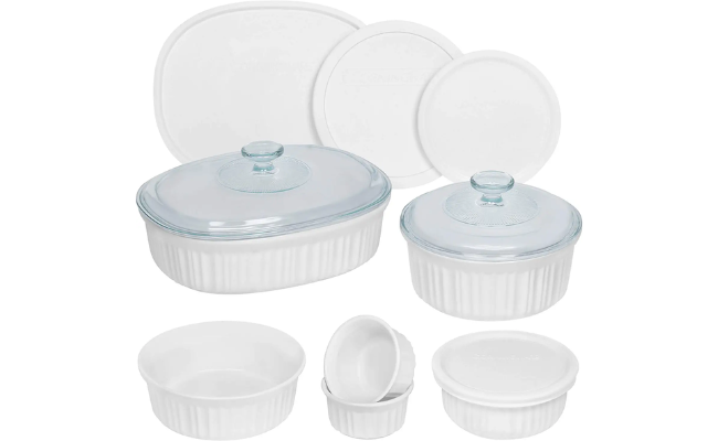 CorningWare French White 12 Piece Ceramic Bakeware Set | Microwave, Oven, Fridge, Freezer, and Dishwasher Safe | Resists Chipping and Cracking | Doesn't Absorb Food Odors and Stains