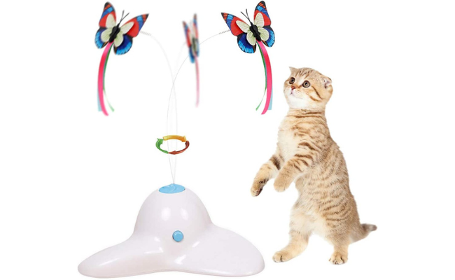  Flurff Cat Toys, Interactive Cat Toy Butterfly Funny Exercise Electric Flutter Rotating Kitten Toys, Cat Teaser with Replacement