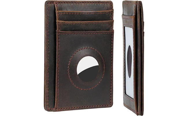 Hawanik Holder for AirTag Wallet Genuine Leahter Slim Minimalist Card Holder Compatible with AirTag Crazy Horse Leather Upgraded Version