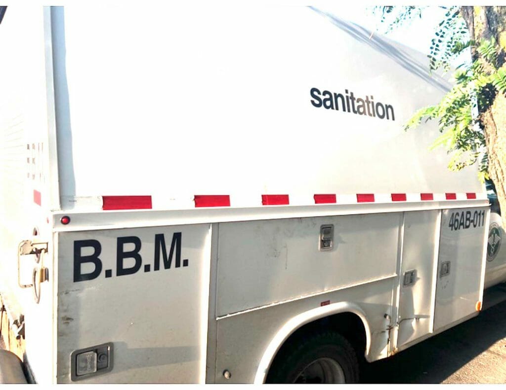 Note: A good friend took a photo of this New York City sanitation truck, with the initials BBM—the perfect vehicle to deliver him and his promise of renewing his father’s “golden age” to the trash heap of history.(Photo by Ged Merino)