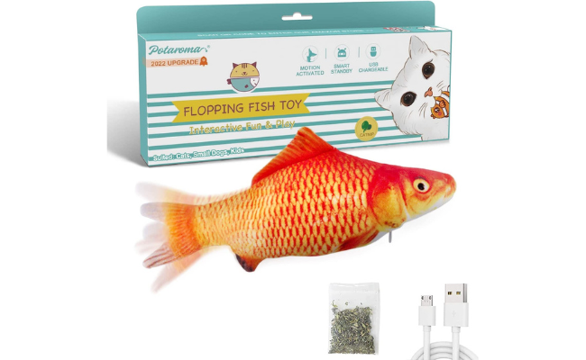  Potaroma Electric Flopping Fish 10.5", Moving Cat Kicker Fish Toy, Realistic Flopping Fish, Wiggle Fish Catnip Toys, Motion Kitten Toy