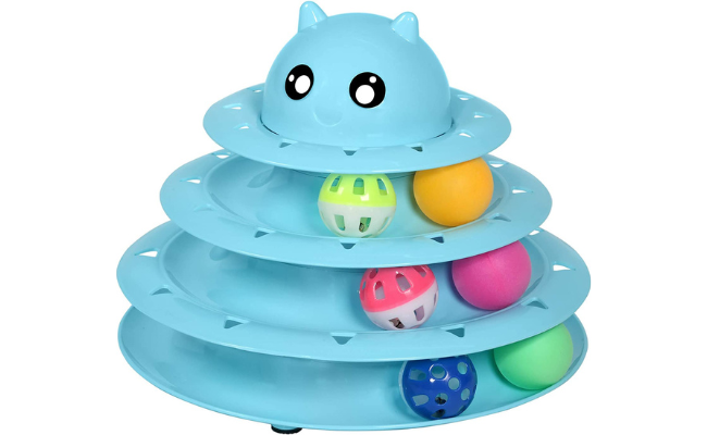  UPSKY Cat Toy Roller 3-Level Turntable Cat Toys Balls with Six Colorful Balls Interactive Kitten Fun Mental Physical Exercise Puzzle Kitten Toys