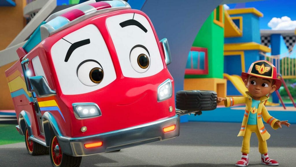 Bo Bayani and his firetruck Flash go on adventures in Disney Junior’s “Firebuds,” which has Filipino American Julius Aguimatang as one of its directors. DISNEY JUNIOR