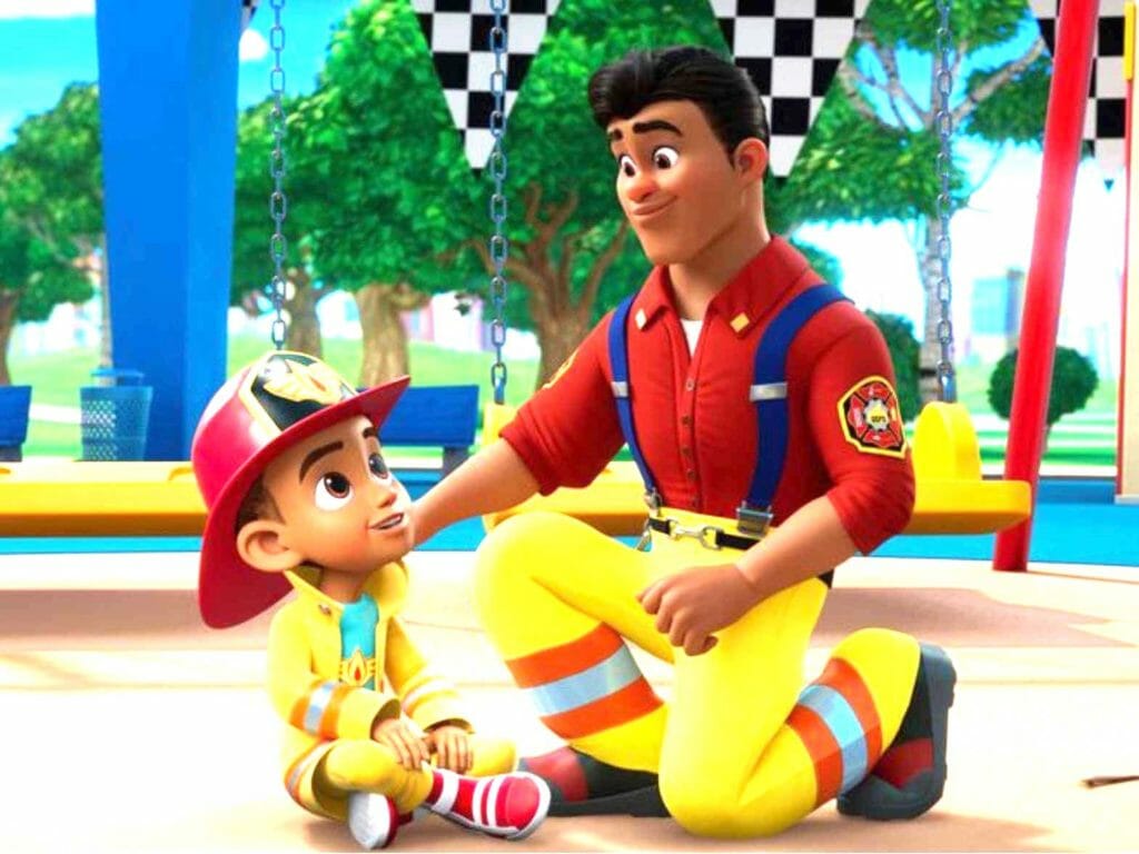 Bo with his father Fire Chief Bill Bayani, voiced by Fil-Am actor Lou Diamond Philips. DISNEY JUNIOR