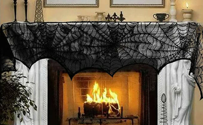 AerWo Halloween Decoration Black Lace Spiderweb Fireplace Mantle Scarf Cover Festive Party Supplies 45 X 243cm 18 x 96 inch