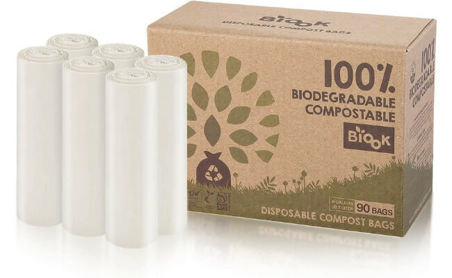 BIOOK 100% Compostable & Biodegradable 5.3 Gallon Trash Bags, 90 Count, 1 Mils, PLA+PBAT-Based Eco-Materials, Sustainable, Strong, Leak-proof, Unscented, BPI ASTM D6400 & EN13432 OK Compost Certification