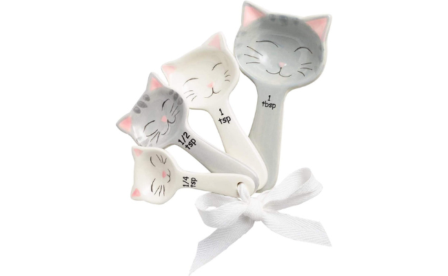  Cat Shaped Ceramic Measuring Spoons - Gift for Any Cat Lover - Cat Ceramic Measuring Spoons Baking Tool