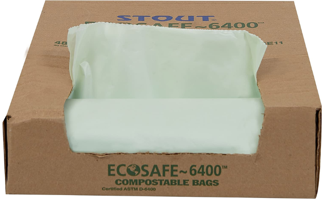 STOUT by Envision E3039E11 EcoSafe-6400 Compostable Bags, 30" x 39", 30 gal capacity, 1.10 mil thickness, Green