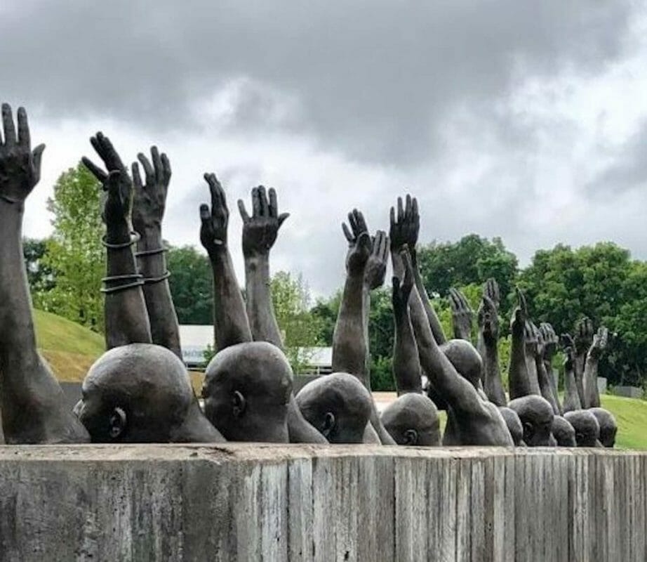 Sculpture at the National Lynching Memorial, Montgomery, Alabama. EJI