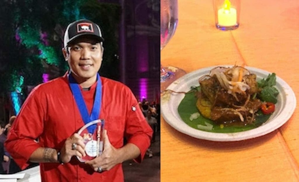 Chef Wing with this trophy and (right) his prize-winning Chicken Inasal. CONTRIBUTED