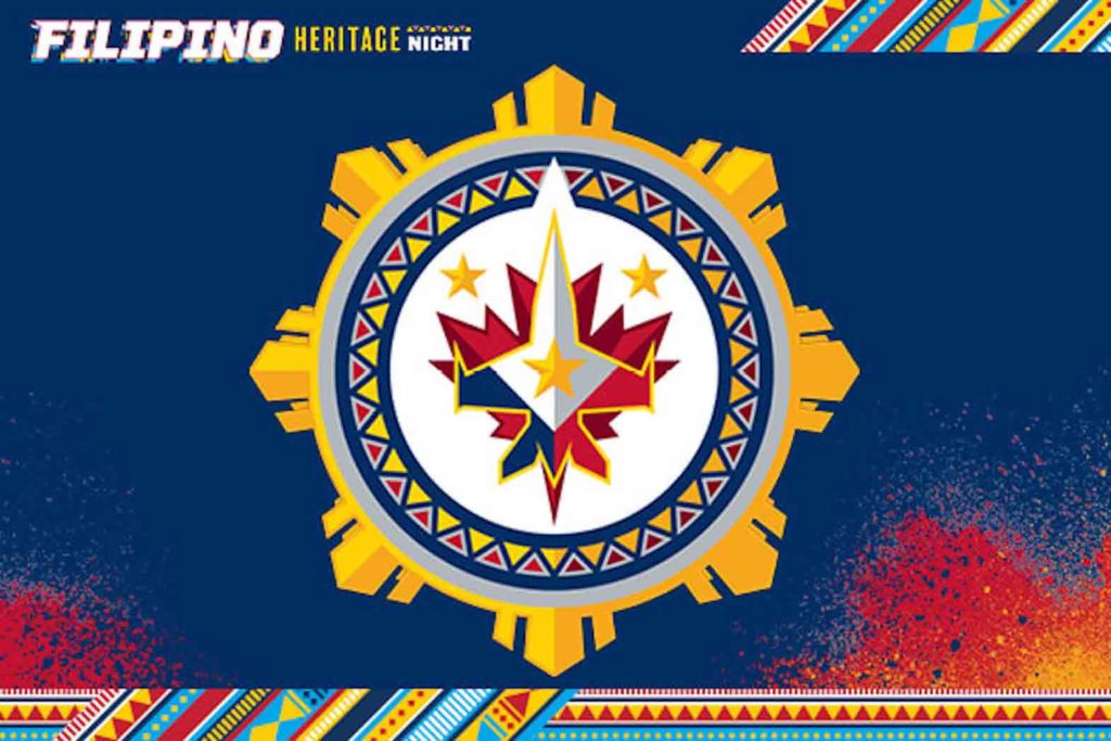 The Jets’ warmup jerseys featured the logo on its inaugural Filipino Heritage Night; they were auctioned off to support Filipino youth initiatives in the community. 