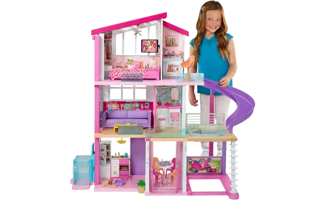  Barbie Dreamhouse Dollhouse with Wheelchair Accessible Elevator, Pool, Slide and 70 Accessories Including Furniture and Household Items