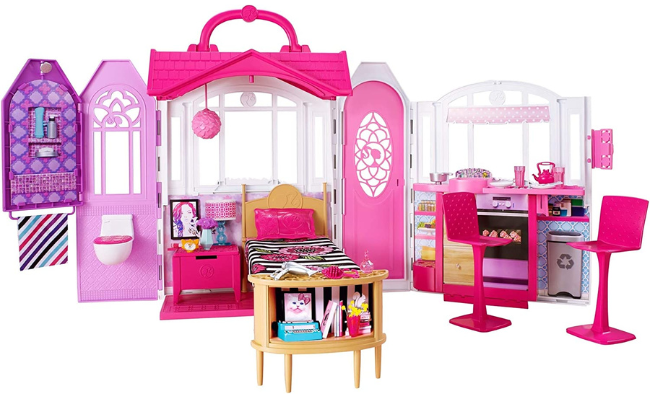Barbie Glam Getaway Portable Dollhouse, 1 Story with Furniture, Accessories and Carrying Handle