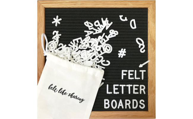  Felt Letter Board, 10x10in Changeable Letter Board with Letters White 300 Piece - Felt Message Board, Oak Frame Wooden Letter Board for Baby Announcement