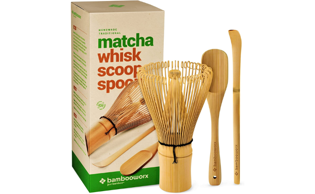 BambooWorx Matcha Whisk Set - Matcha Whisk (Chasen), Traditional Scoop (Chashaku), Tea Spoon. The Perfect Set to Prepare a Traditional Cup of Japanese Matcha Tea