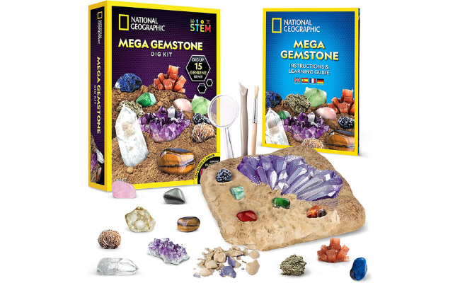  NATIONAL GEOGRAPHIC Mega Gemstone Dig Kit – Dig Up 15 Real Gems, STEM Science & Educational Toys make Great Kids Activities