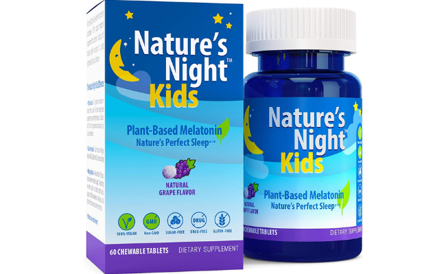  Nature's Night Kids Plant-Based Melatonin, Natural Grape Flavored, 60 Chewable Tablets, Gluten Free, Non-GMO, Drug Free, Vegan, 100% Natural