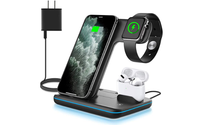 WAITIEE Wireless Charger 3 in 1, 15W Fast Charging Station for Apple iWatch 6/5/4/3/2/1,AirPods Pro,for iPhone14/13 Pro/Pro Max/12/11/X/Xr/Xs/8/Samsung Galaxy Phone Series