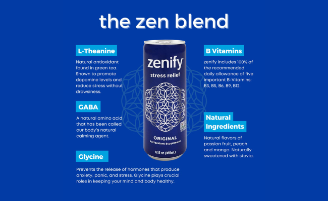Zenify Zero Sugar All-Natural Sparkling Calming Stress Relief Beverage