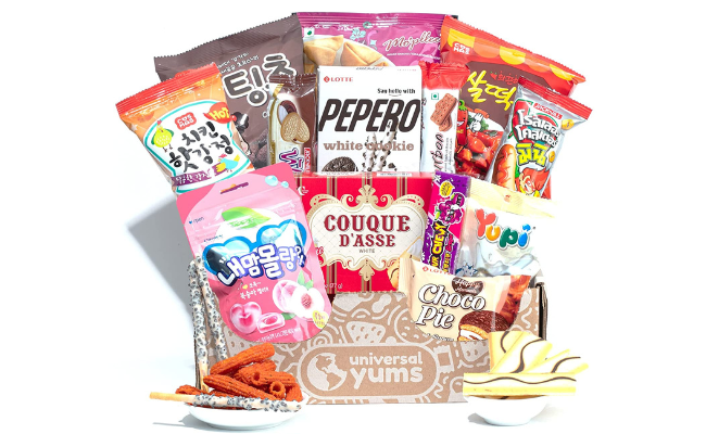  Universal Yums Asian Snack Box | Exotic Variety Pack from Korea, Thailand, Indonesia, India | International Treats for Adults, Corporate, Gift