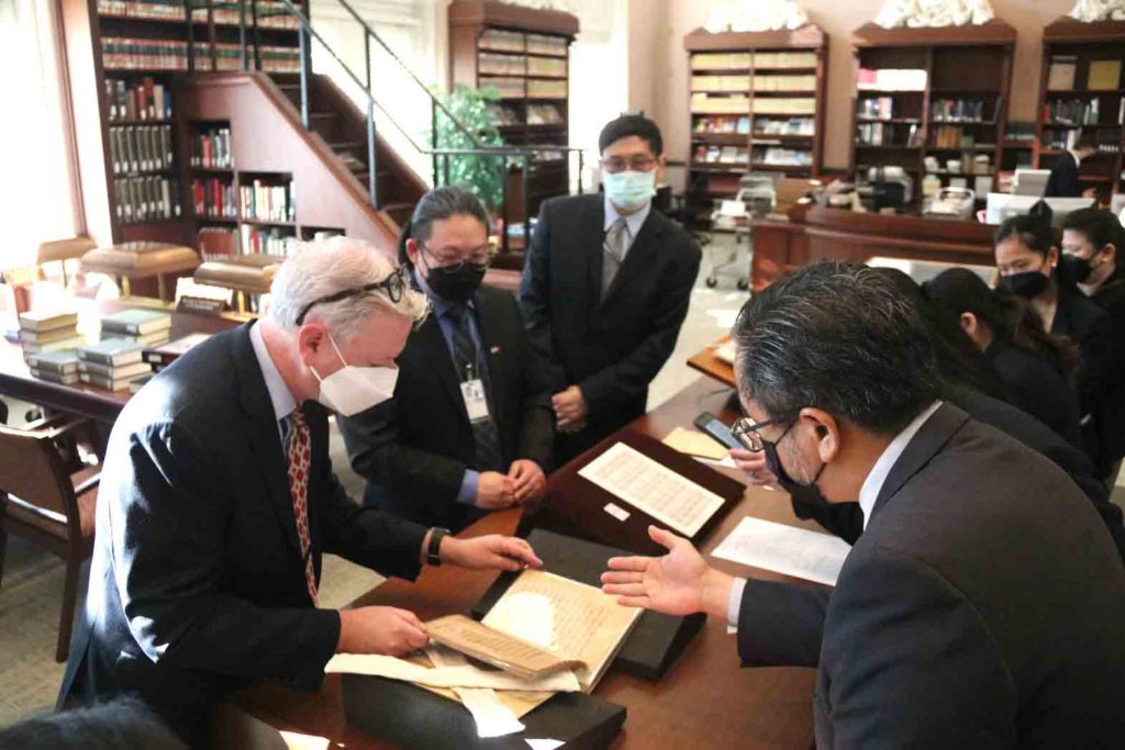 The Asian Division of the Library of Congress shows its Philippine collection to Embassy officials at the Asian Reading Room, including the only known extant copy of Doctrina Christiana. CONTRIBUTED