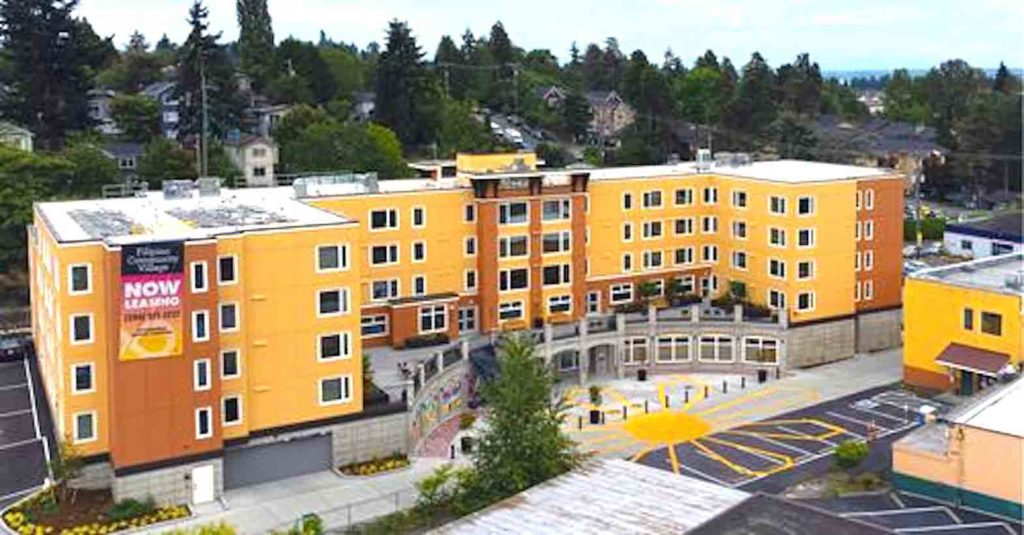 The $24.1-million Filipino Community Village has 95 apartments for low-income seniors 55+, an Innovation Learning Center for youth, and a small parking lot. It opened its doors to residents in 2021.