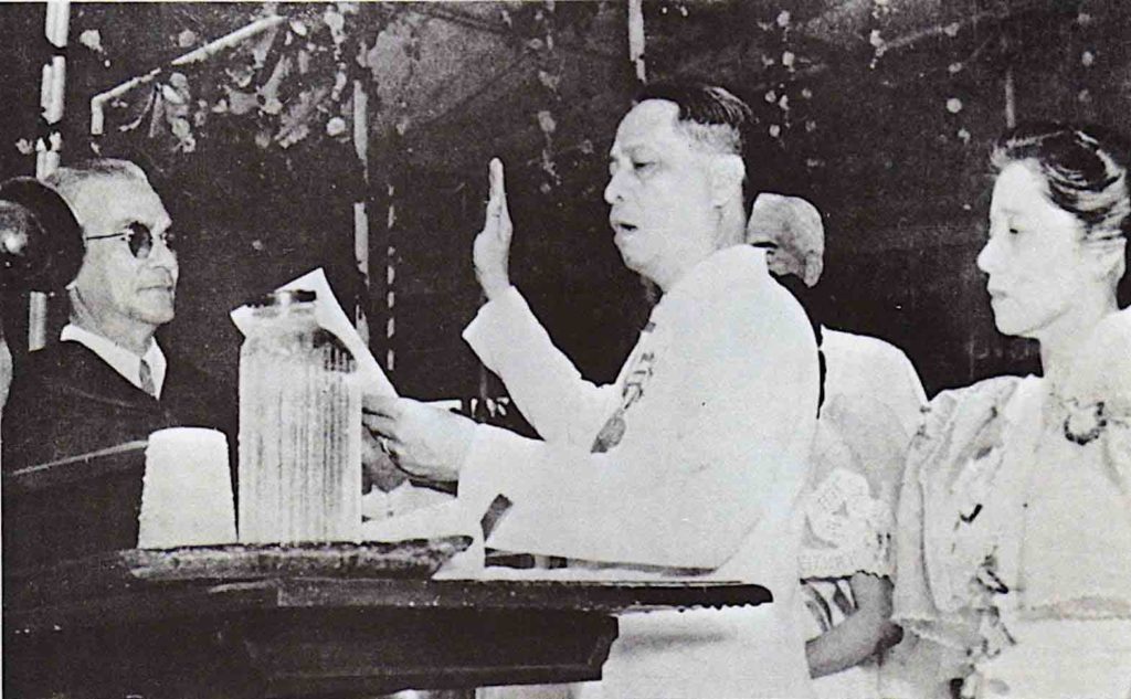 Manuel Roxas swearing in as the first President of the Republic of the Philippines after WWII. 
