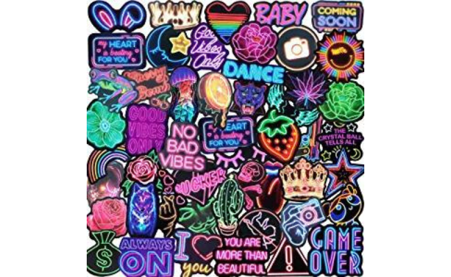 Neon Stickers Pack 50pcs Waterproof Laptop Sticker Vinyl Decals for Kids Phone Case Water Bottle Stickers for Teens Girls Adults 