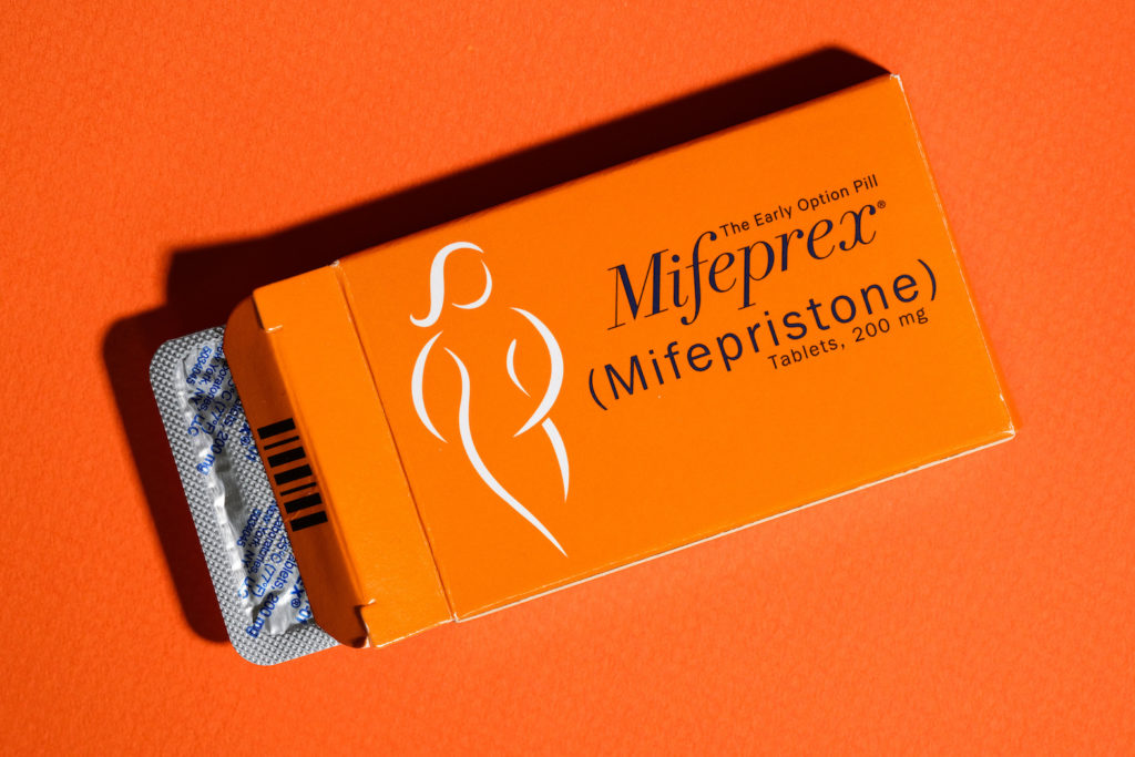 A pack of Mifeprex pills, used to terminate early pregnancies, is displayed in this picture illustration taken May 11, 2022. REUTERS/Caitlin Ochs/Illustration