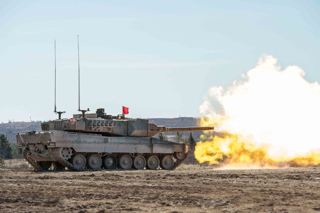 Members of the Royal Canadian Armoured Corps School (RCACS) practice their shooting skills from a Leopard II tank at firing point 4 in the training areas at the 5th Canadian Division Support Group (5 CDSG) Gagetown, in Oromocto, New Brunswick, Canada, May 4, 2017. Cpl Genevieve Lapointe, Tactics School, 5th Canadian Division Support Group Gagetown/Canadian Armed Forces/Handout via REUTERS/File Photo