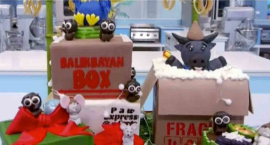 The winning design includes a Philippine carabao, a rooster, a mice and a Canadian Polar Bear sitting on top of Balikbayan Boxes. SCREENGRAB/Omni News
