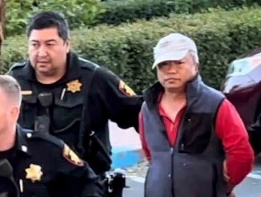 Half Moon Bay, California mass shooting suspect, Chunli Zhao, in police custody. SCREENGRAB/Curtis McHugh video