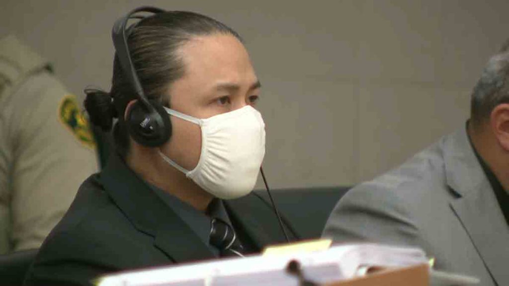 Larry Millete sits in San Diego Superior Court on Jan. 11 during his preliminary hearing. He will be tried for murder in the death of his still-missing wife, May “Maya” Millete. SCREENGRAB