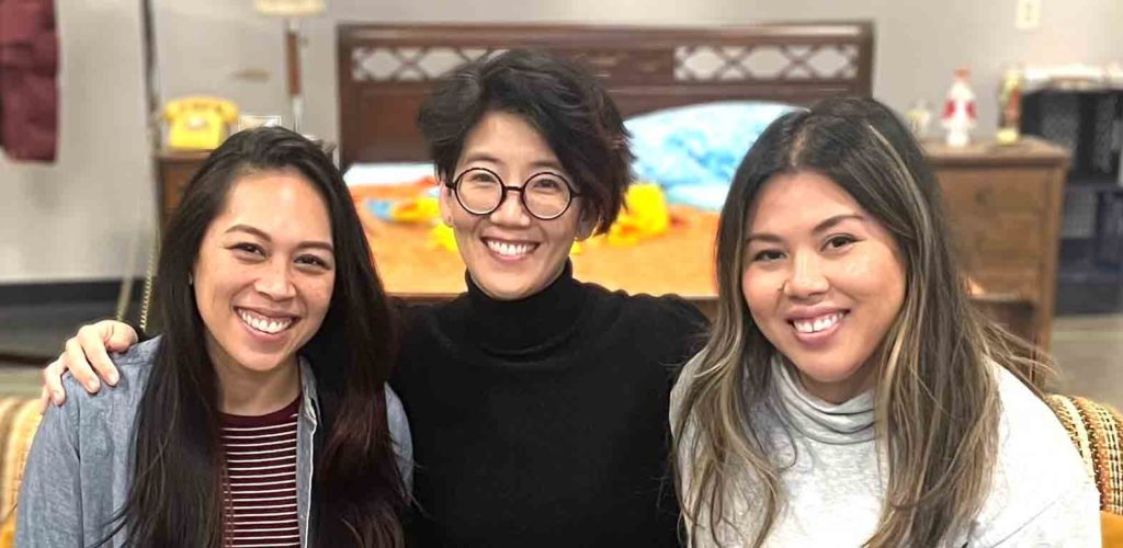 Filipino American theater artists involved in “The Heart Sellers.” Actor Nicole Javier, director Jennifer Chang and vocal and dialect coach Joy Coronel. CONTRIBUTED