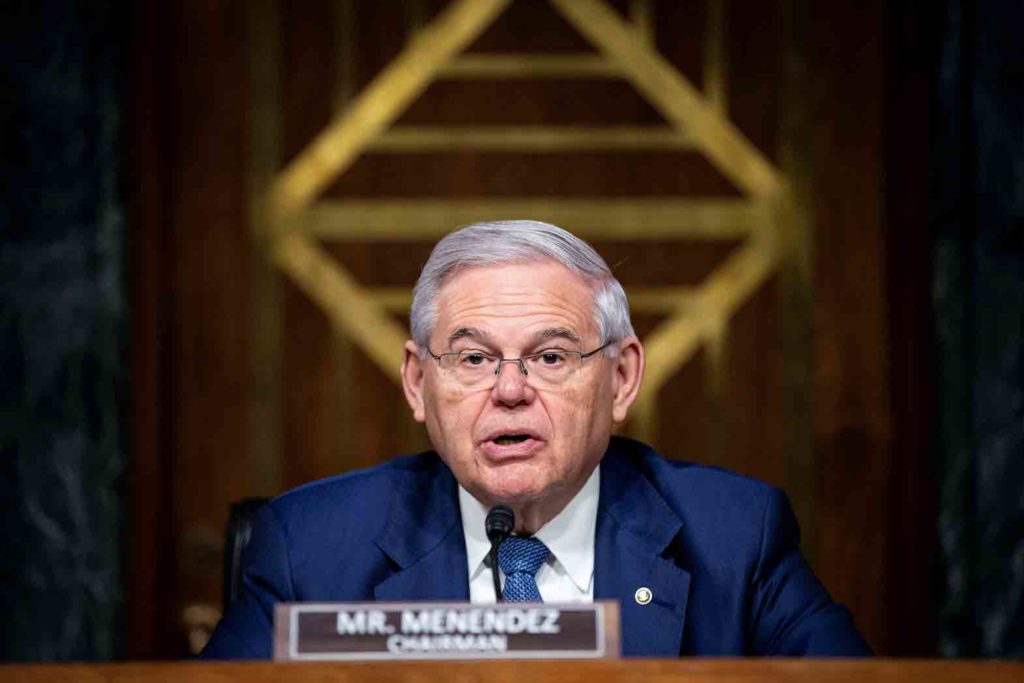 Senator Robert Menendez, a Democrat from New Jersey and chairman of the Senate Foreign Relations Committee, speaks during a hearing in Washington, U.S., April 26, 2022. Al Drago/Pool via REUTERS