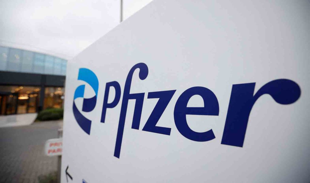 Pfizer company logo is seen at a Pfizer office in Puurs, Belgium, December 2, 2022. REUTERS/Johanna Geron