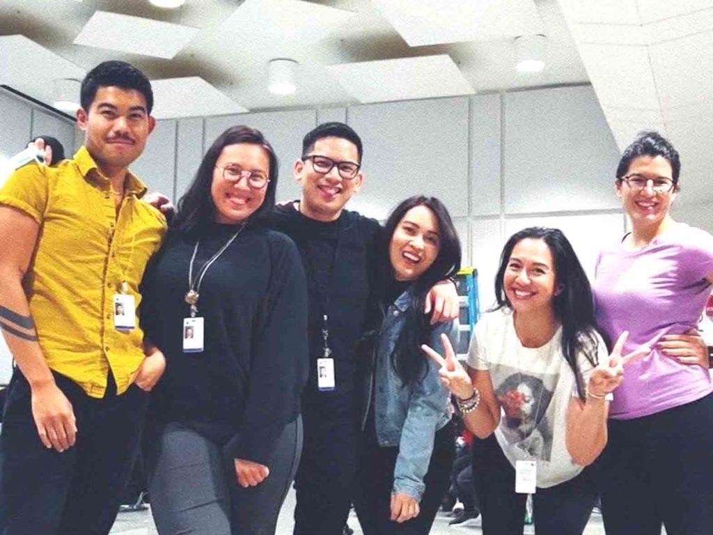 Filipino American theater artists (from left) Ely Orquiza, Kelly Colburn, Justin Huertas, Justine Moral, Regina Aquino and Sally Imbriano. INSTAGRAM