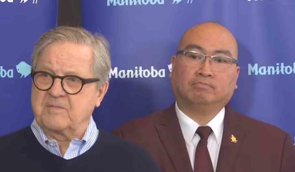 Seen here with Lloyd Axworthy, Canada's former minister of foreign affairs, is Manitoba Labour Immigration Minister Jon Reyes, who will be part of the delegation going on nurse recruiting visit to the Philippines. SCREENGRAB/CBC